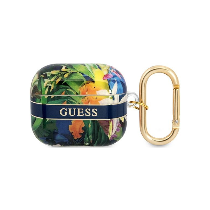 Silikónové puzdro Guess na Apple Airpods 3 GUA3HHFLB TPU Flower Print modré