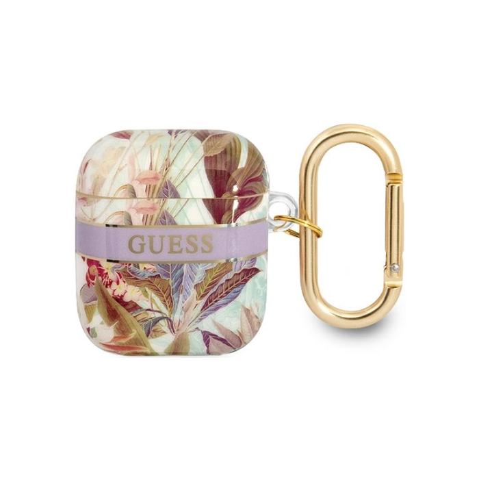 Silikónové puzdro Guess na Apple Airpods 1/2 GUA2HHFLU TPU Flower Print fialové