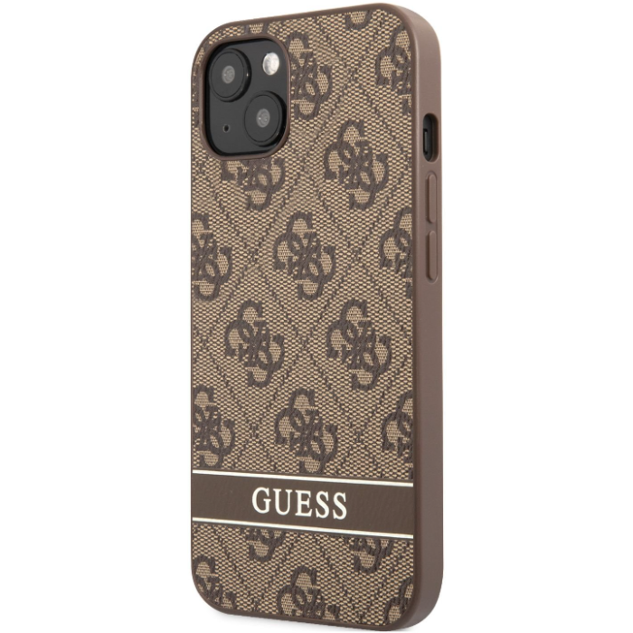 Plastové puzdro Guess na Apple iPhone 13 Mini GUHCP13SP4SNW PU 4G Stripe hnedé