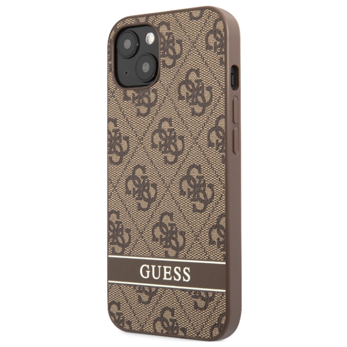Plastové puzdro Guess na Apple iPhone 13 GUHCP13MP4SNW PU 4G Stripe hnedé