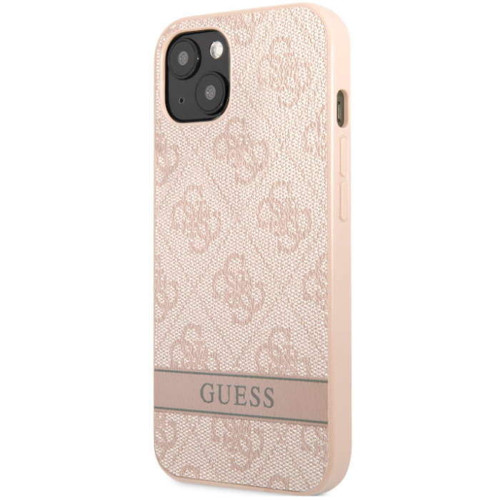 Plastové puzdro Guess na Apple iPhone 13 GUHCP13MP4SNP PU 4G Stripe ružové