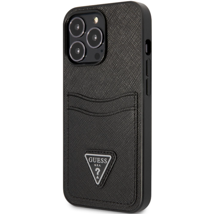 Plastové puzdro Guess na Apple iPhone 13 Pro GUHCP13LPSATPK Saffiano Double Card čierne