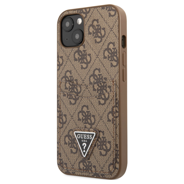 Plastové puzdro Guess na Apple iPhone 13 GUHCP13MP4TPW 4G Saffiano Double Card hnedé