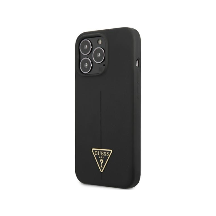 Silikónové puzdro Guess na Apple iPhone 13 Pro GUHCP13LSLTGK Silicone Line Triangle čierne