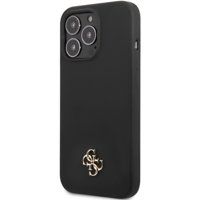 Silikónové puzdro Guess na Apple iPhone 13 Pro GUHCP13LS4LK 4G Silicone Metal Logo čierne