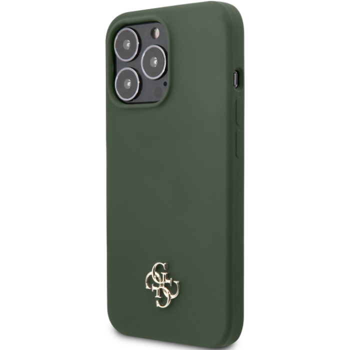 Silikónové puzdro Guess na Apple iPhone 13 Pro GUHCP13LS4LA 4G Silicone Metal Logo khaki