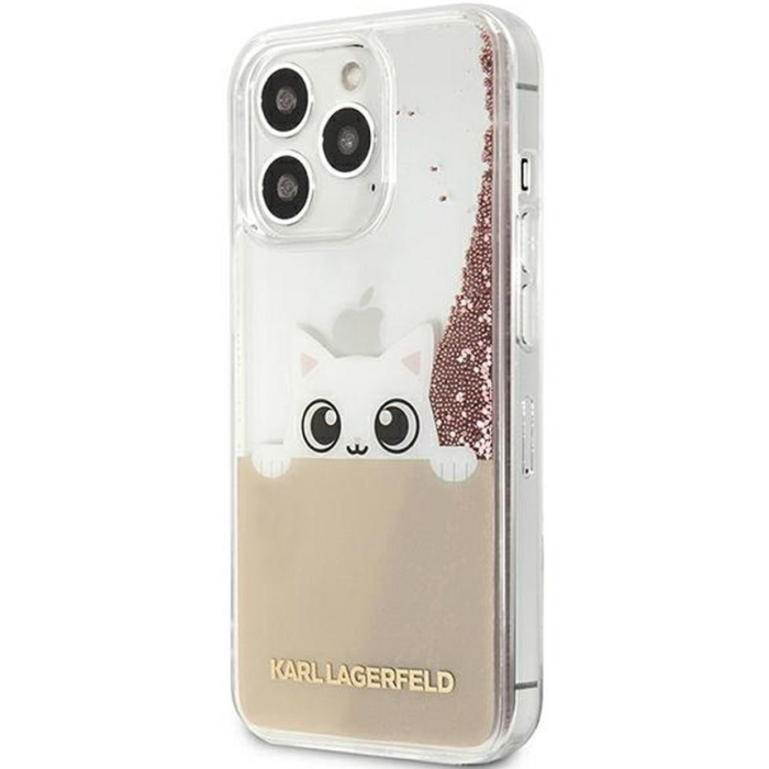 Plastové puzdro Karl Lagerfeld na Apple iPhone 13 Pro Max KLHCP13XPABGNU Liquid Glitter Peek and Boo ružové