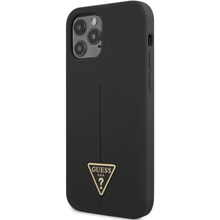 Silikónové puzdro Guess na Apple iPhone 12/12 Pro GUHCP12MSLTGK Silicone Line Triangle čierne
