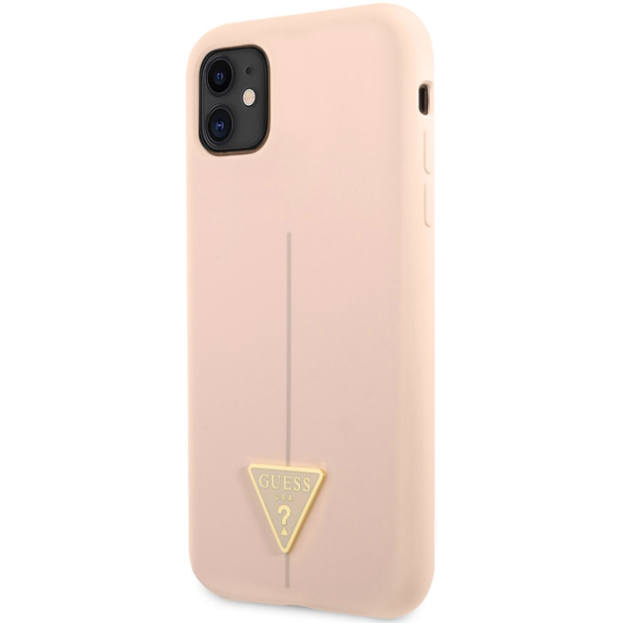 Silikónové puzdro Guess na Apple iPhone 11 GUHCN61SLTGP Silicone Line Triangle ružové