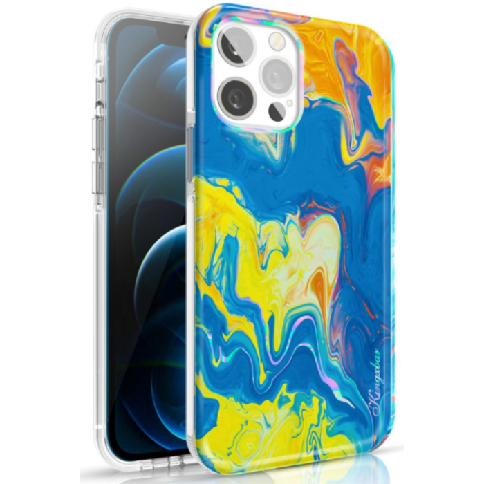 Zadné puzdro na Apple iPhone 12 Pro Max Kingxbar Watercolour žlto-modré