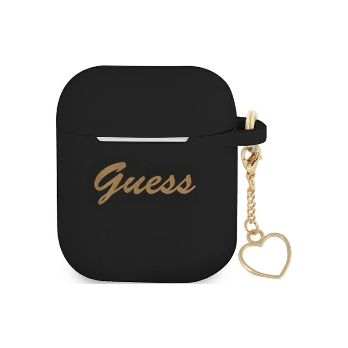 Silikónové puzdro Guess na Apple Airpods / Airpods 2 GUA2LSCHSK Heart Charm čierne