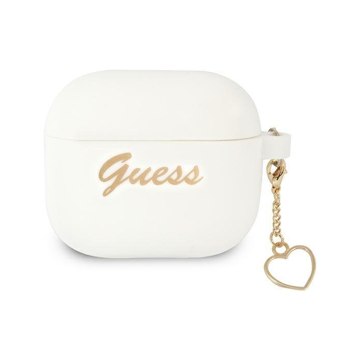 Silikónové puzdro Guess na Apple Airpods 3 GUA3LSCHSH Heart Charm biele