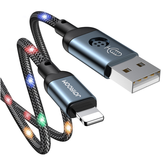 Kábel Joyroom Lightning Led 2.4A, 1.2m šedý