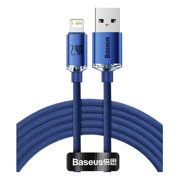 Kábel Baseus Crystal Shine CAJY000103, USB to Lightning 8-pin 2,4A, 2m, modry