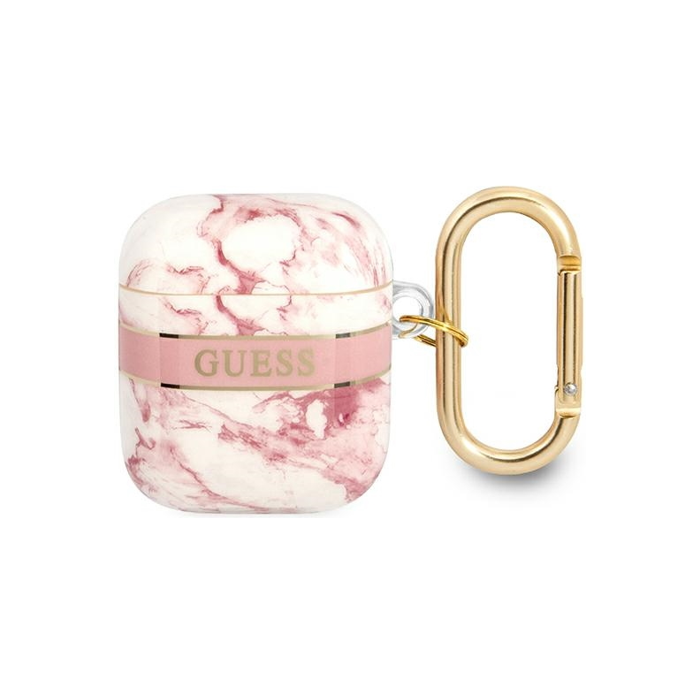 Silikónové puzdro Guess na Apple AirPods 1/2 GUA2HCHMAP Marble ružové