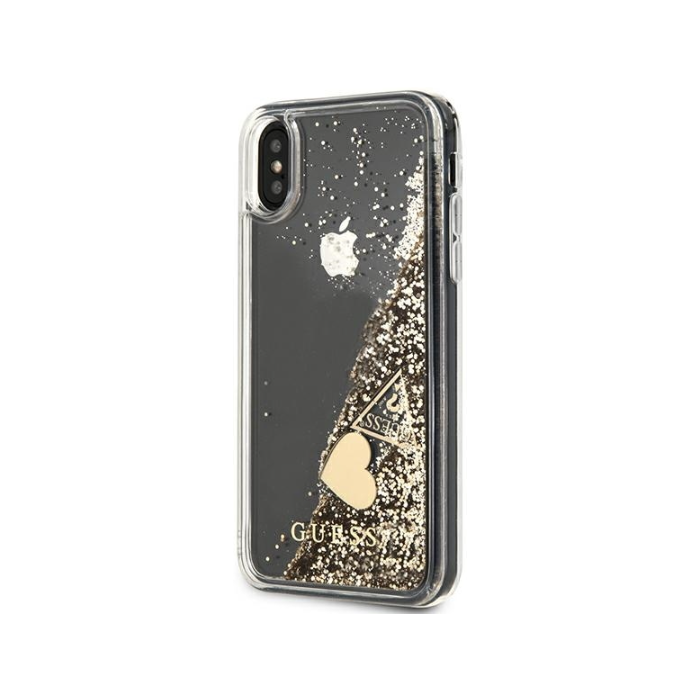 Plastové puzdro Guess na Apple iPhone X/XS GUOHCPXGLHFLGO Charms 2 Liquid Glitter zlaté