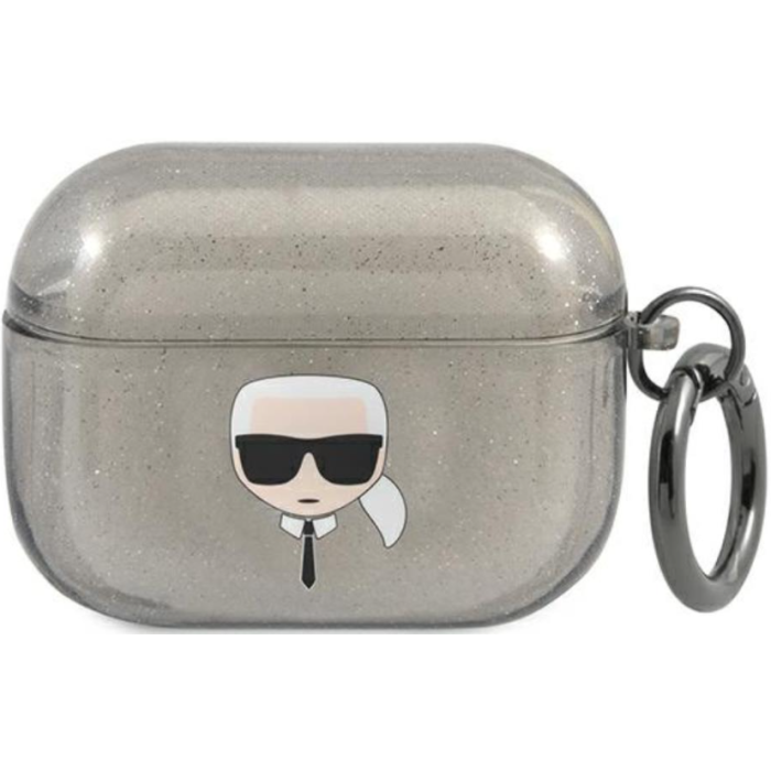 Silikónové puzdro Karl Lagerfeld na Apple AirPods Pro KLAPUKHGK Glitter Karl`s Head čierne