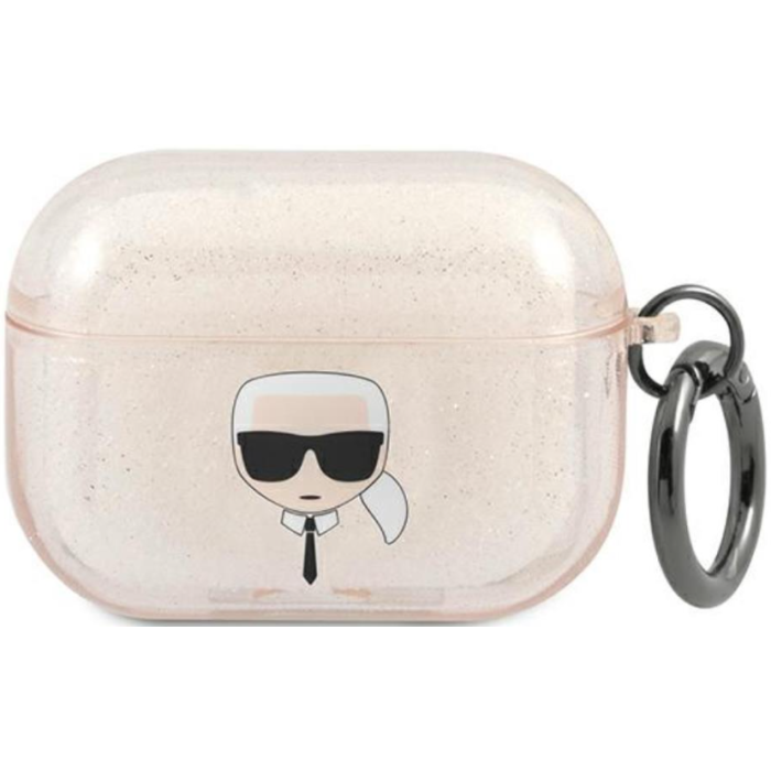 Silikónové puzdro na Apple AirPods Pro Karl Lagerfeld KLAPUKHGD Glitter Karl`s Head zlaté