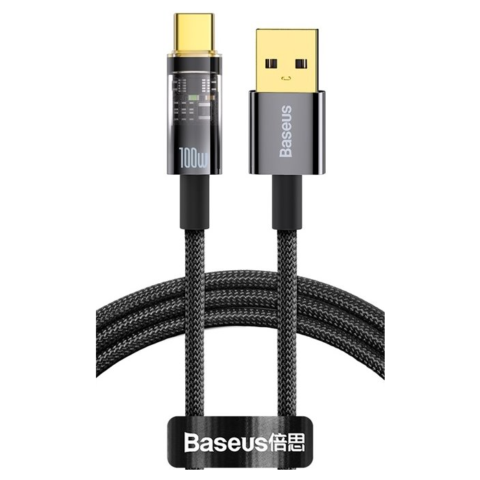 Kábel Baseus Explorer CATS000201, rýchle nabíjanie, dátový, USB - USB-C 100W, 1m, čierny