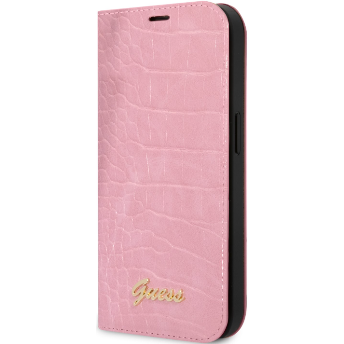 Diárové puzdro Guess na Apple iPhone 14 Plus GUBKP14MHGCRHP PU Croco ružové