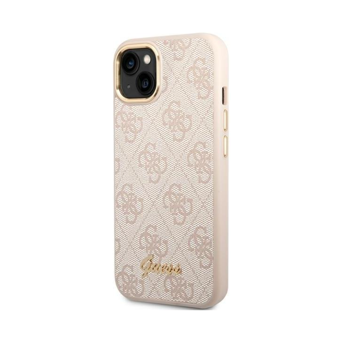 Puzdro Guess na Apple iPhone 14 GUHCP14SHG4SHP Metal Outline Script ružové