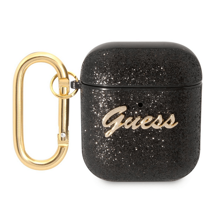 Puzdro na Apple AirPods 1/2 Glitter Flakes Metal Logo čierne