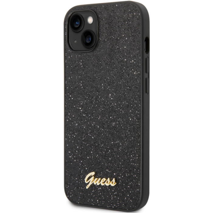 Plastové puzdro Guess na Apple iPhone 14 Pro GUHCP14LHGGSHK Glitter Flakes Metal Logo čierne