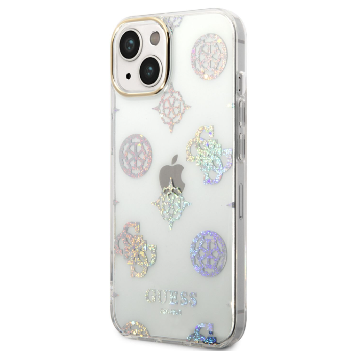 Plastové puzdro Guess na Apple iPhone 14 Plus GUHCP14MHTPPTH Peony Glitter biele
