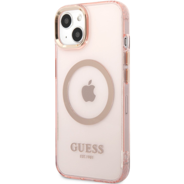 Plastové puzdro Guess na Apple iPhone 13 GUHMP13MHTCMP Translucent MagSafe ružové