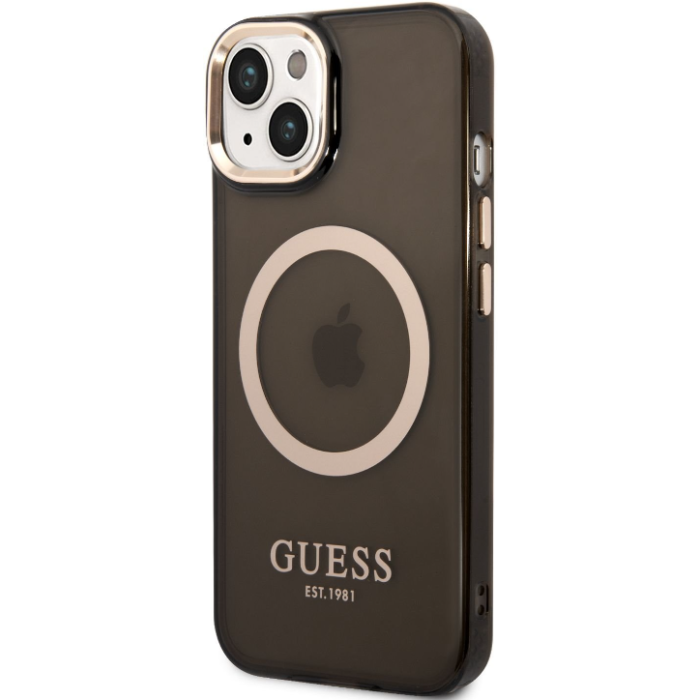 Plastové puzdro Guess na Apple iPhone 14 Plus GUHMP14MHTCMK Translucent MagSafe čierne