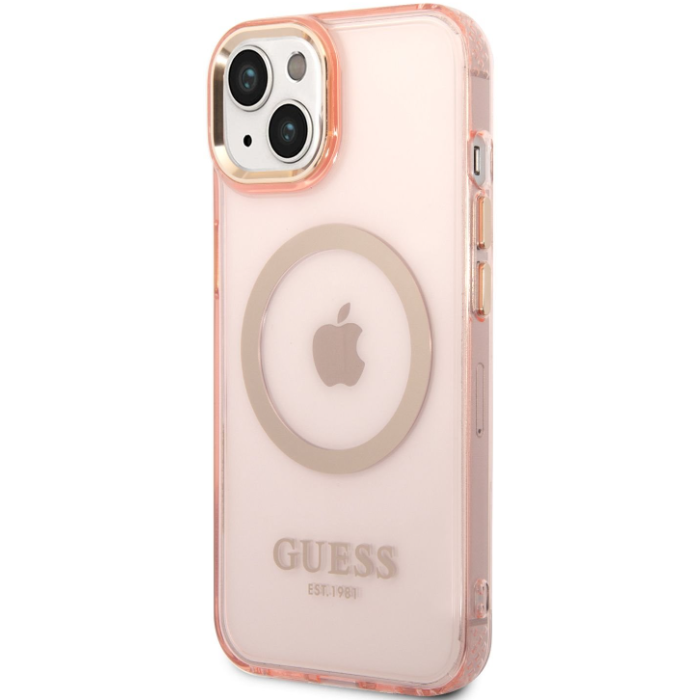 Plastové puzdro Guess na Apple iPhone 14 Plus GUHMP14MHTCMP Translucent MagSafe ružové