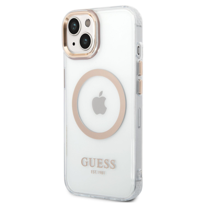 Plastové puzdro Guess na Apple iPhone 13 Pro Max GUHMP13XHTRMD Transparent MagSafe zlaté