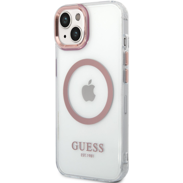 Plastové puzdro Guess na Apple iPhone 13 Pro Max GUHMP13XHTRMP Transparent MagSafe ružové