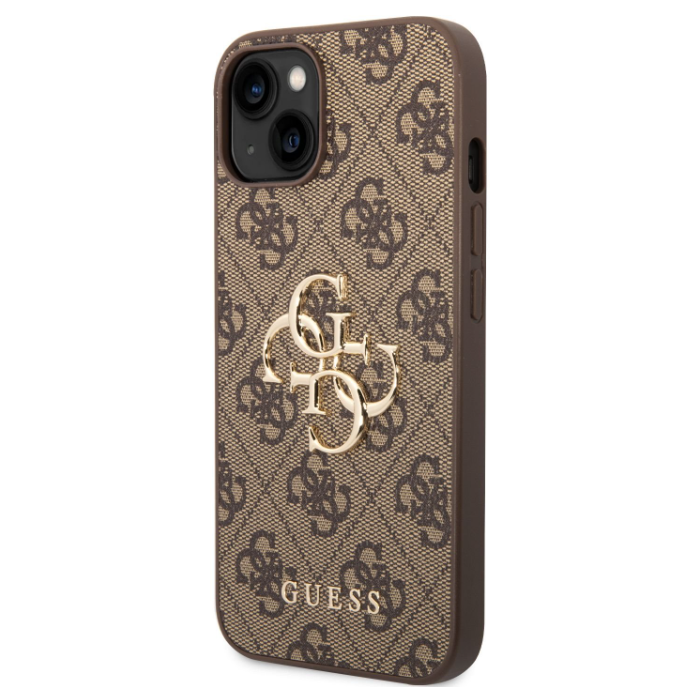 Plastové puzdro Guess na Apple iPhone 14 Pro GUHCP14L4GMGBR 4G Metal Logo hnedé
