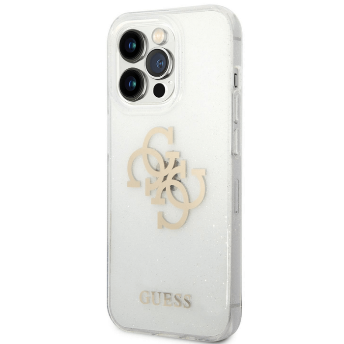 Kryt na Apple iPhone 14 Pro Guess Big 4G Full Glitter GUHCP14LPCUGL4GTR Transparentné