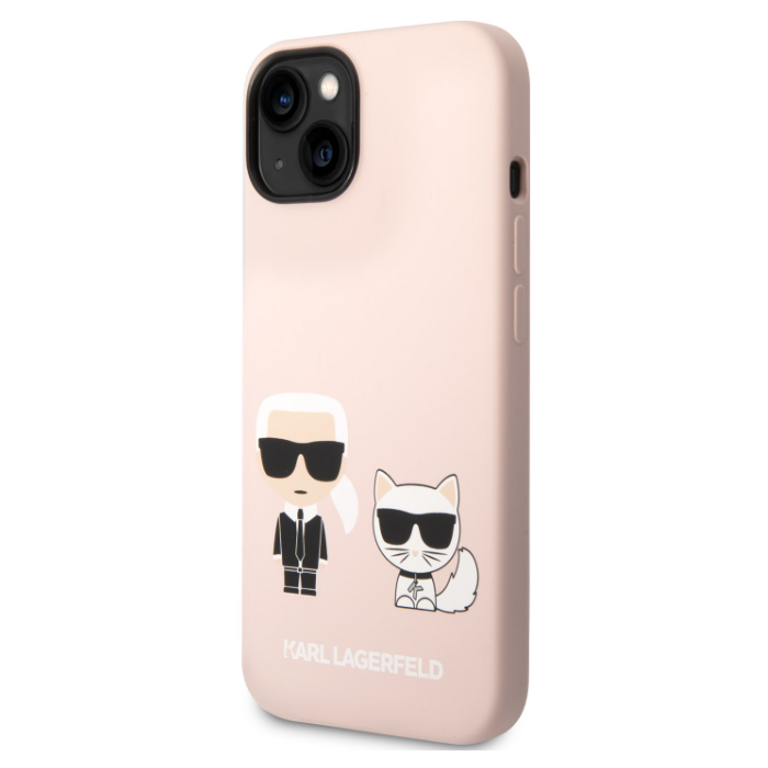Silikónové puzdro Karl Lagerfeld na Apple iPhone 14 Plus KLHCP14MSSKCI Karl and Choupette Liquid Silicone ružové