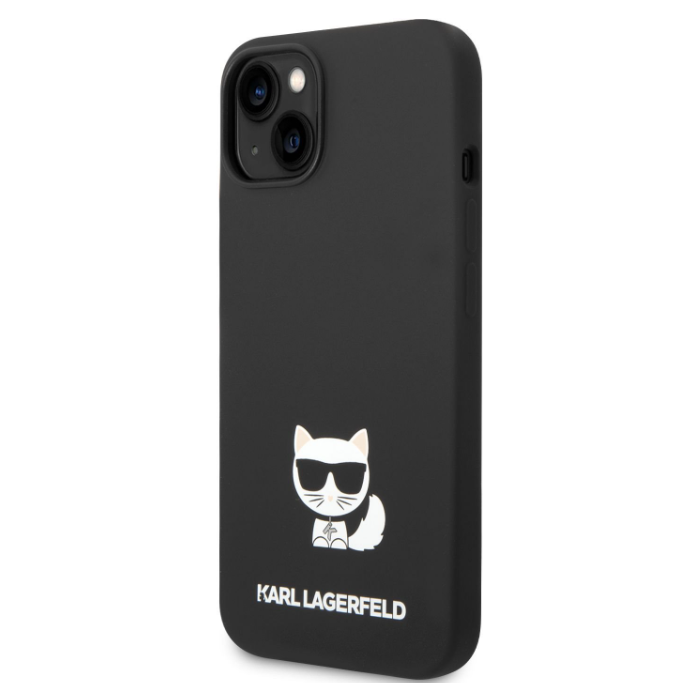 Silikónové puzdro Karl Lagerfeld na Apple iPhone 14 Plus KLHCP14MSLCTBK Liquid Silicone Choupette čierne