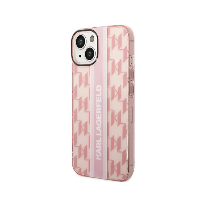 Plastové puzdro Karl Lagerfeld na Apple iPhone 14 Pro KLHCP14SHKLSPCP Monogram Vertical Stripe ružové
