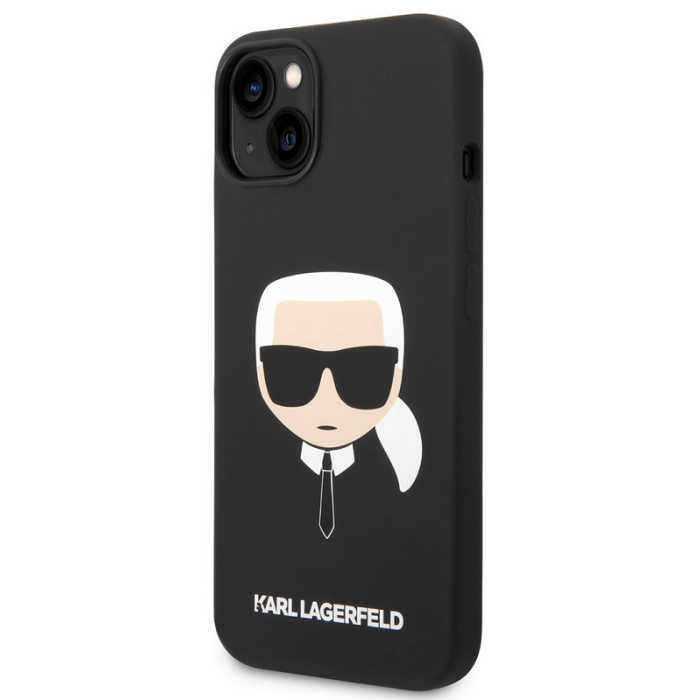 Kryt na Apple iPhone 14 Plus Karl Lagerfeld Liquid Silicone Karl Head KLHCP14MSLKHBK čierne