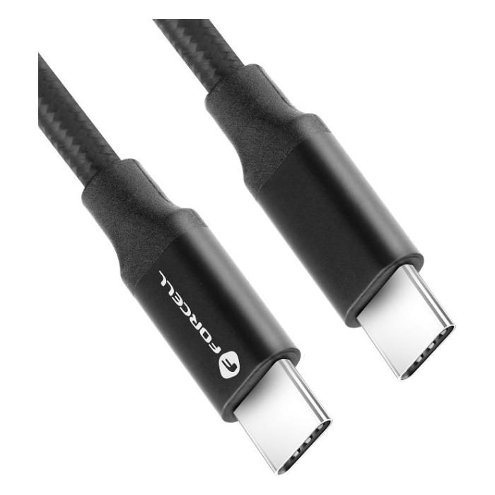 Forcell E-Mark C331, USB-C na USB-C, QC4.0 5A/20V PD100W, 4K, Thunderbolt, 20Gbit/s, 1m, čierny
