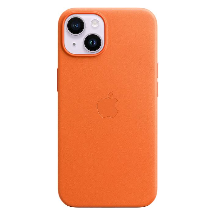 Kožené puzdro Apple na Apple iPhone 14 MPP83ZM/A Leather Case with MagSafe Orange