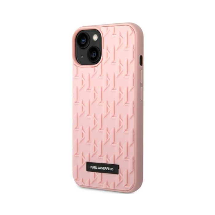 Plastové puzdro Karl Lagerfeld na Apple iPhone 14 Plus KLHCP14MRUPKLPP 3D Rubber Case Monogram Pattern Metal Plate ružové