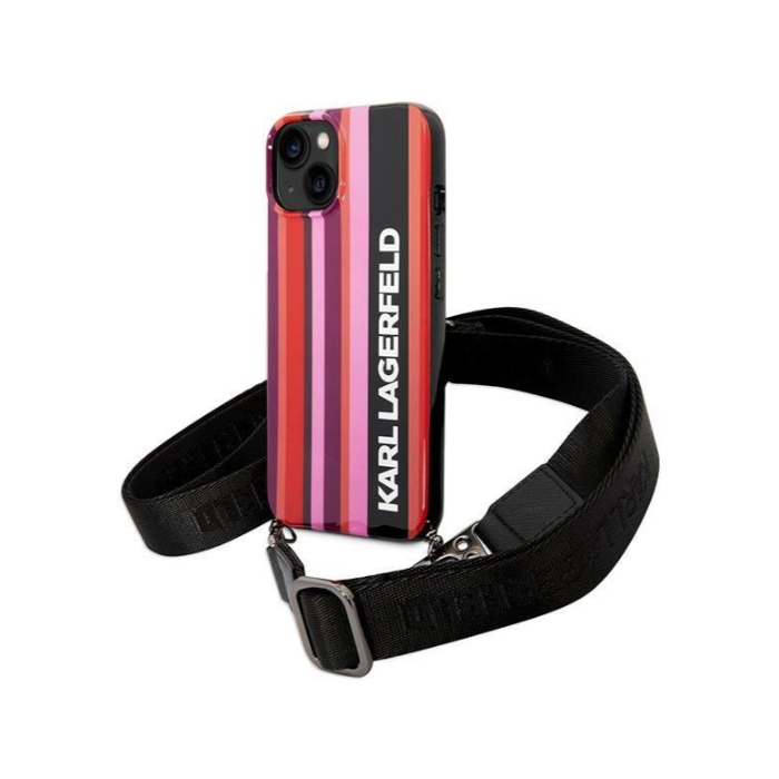 Plastové puzdro Karl Lagerfeld na Apple iPhone 14 KLHCP14SSTSTP Color Stripes Strap ružové
