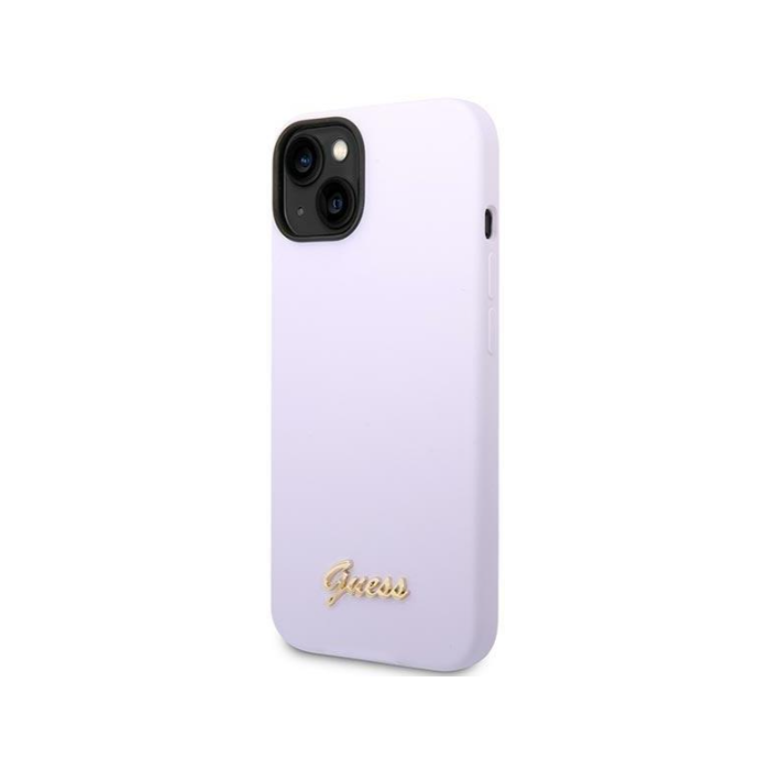 Silikónové puzdro Guess na Apple iPhone 14 GUHCP14SSLSMU Silicone Vintage Gold Logo fialové