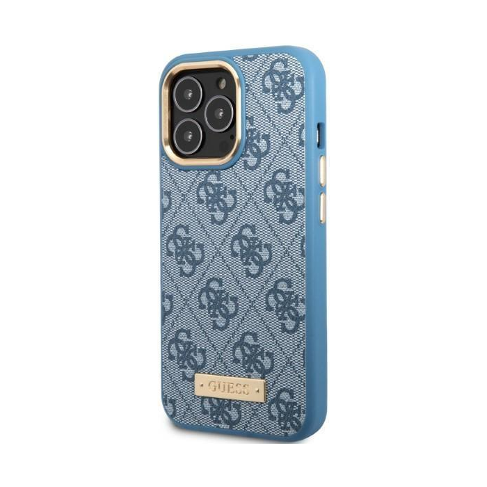 Plastové puzdro Guess na Apple iPhone 13 Pro Max GUHMP13XU4GPRB Magsafe 4G Logo Plate modré