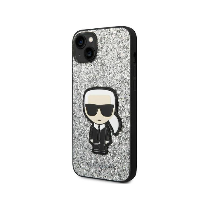 Plastové puzdro Karl Lagerfeld na Apple iPhone 14 Plus KLHCP14MGFKPG HC Glitter Flakes Ikonik strieborné