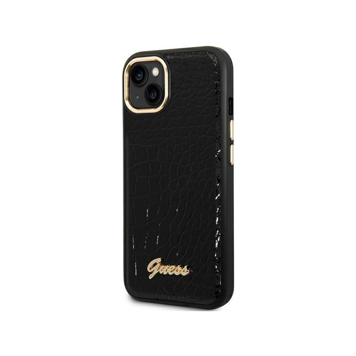 Plastové puzdro Guess na Apple iPhone 14 Plus GUHCP14MHGCRHK Croco Metal Outline čierne