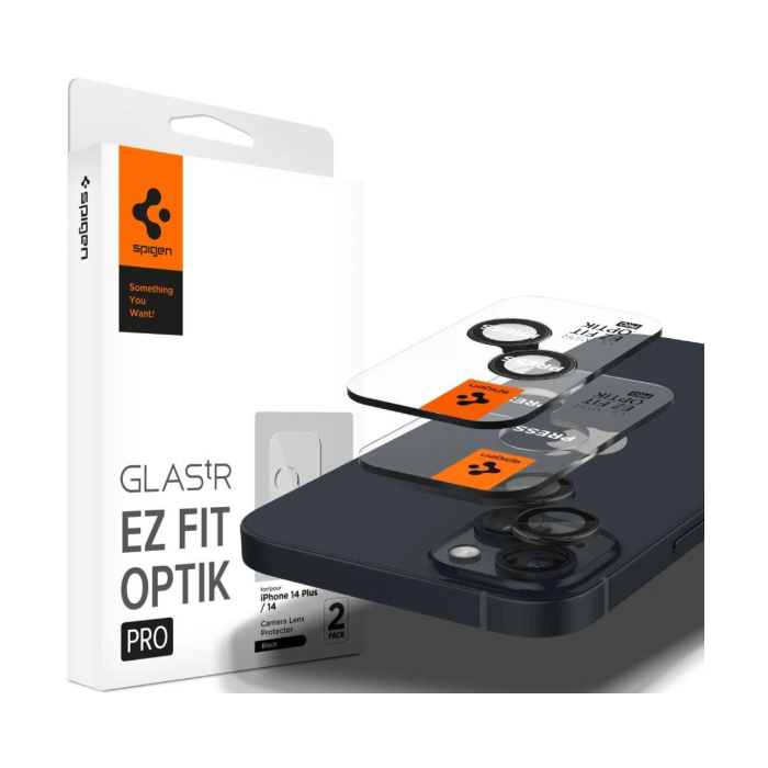 Tvrdené sklo na fotoaparát na Apple iPhone 14/14 Plus Spigen Optik.TR Ez Fit Pro čierne (2ks)