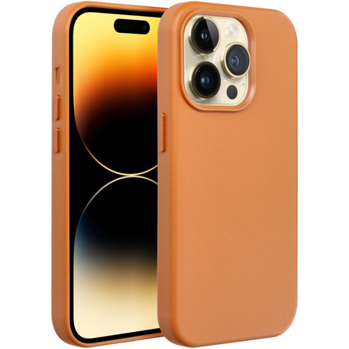 Plastové puzdro na Apple iPhone 14 Plus Leather Mag hnedé