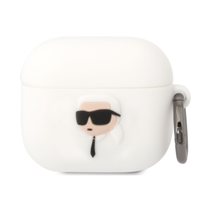 Silikónové puzdro Karl Lagerfeld na Apple AirPods 3 KLA3RUNIKH Karl 3D Logo NFT biele